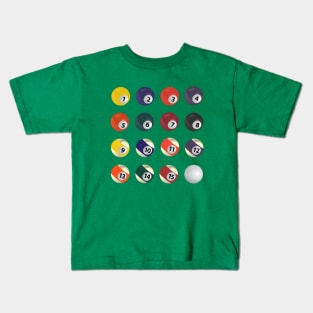 Pool Billiards Game Numbered Colored Balls And Cue Kids T-Shirt